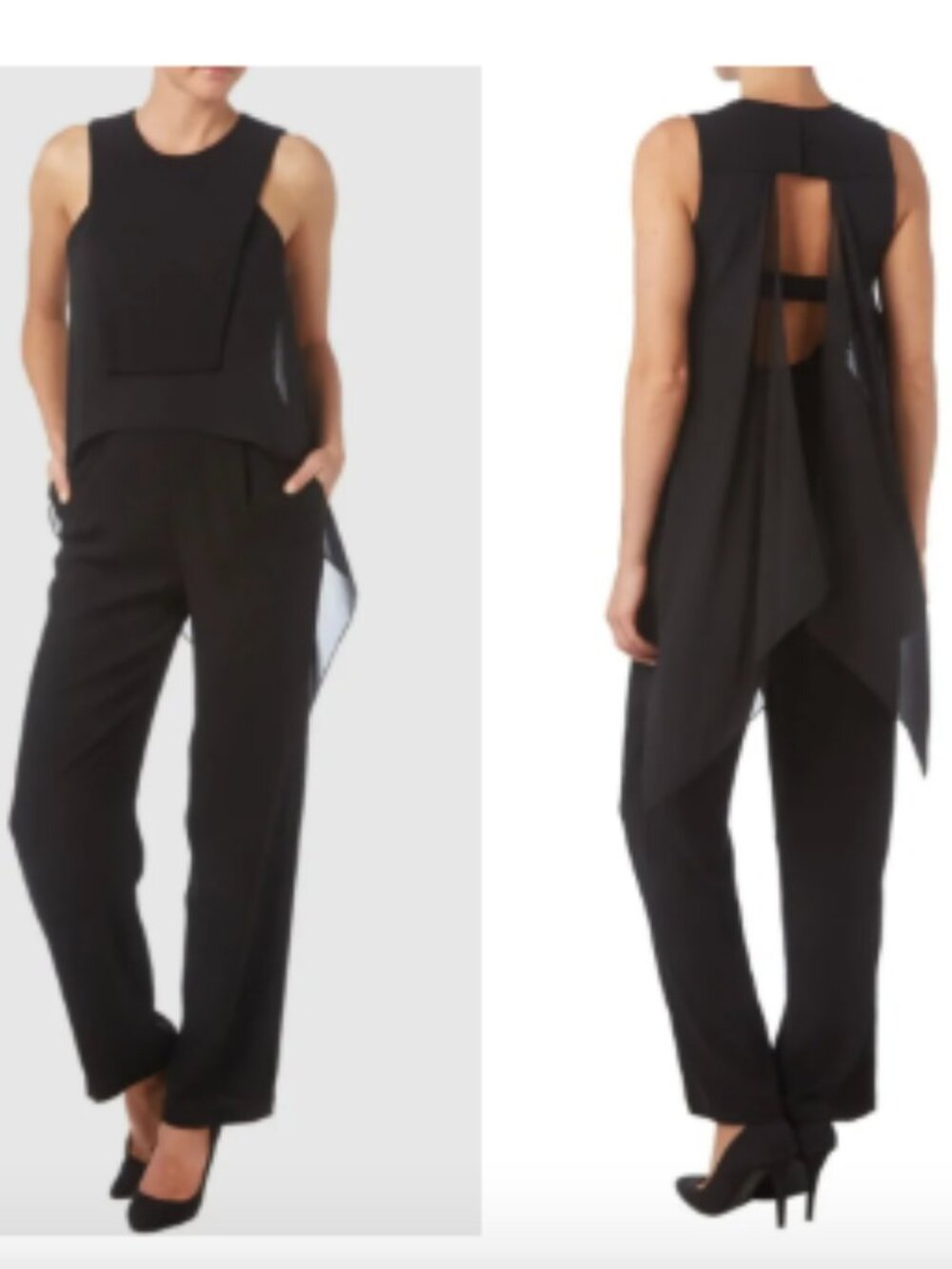 BCBGMaxAzria Lori Split Back Georgette Jumpsuit In Black 4